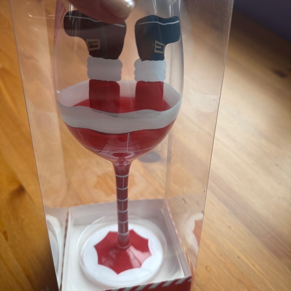Dei bottoms up Santa Claus wine glass new in package